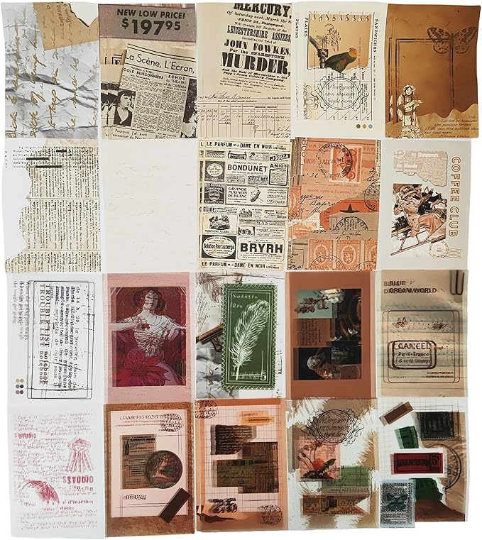 Esweny 251PCS Vintage Scrapbook Supplies Pack, Scrapbooking Paper and Stickers Ephemera Bundle Junk Journal Kit for Art Aesthetic Journaling Collage Decoupage Craft (Old Times Daily)