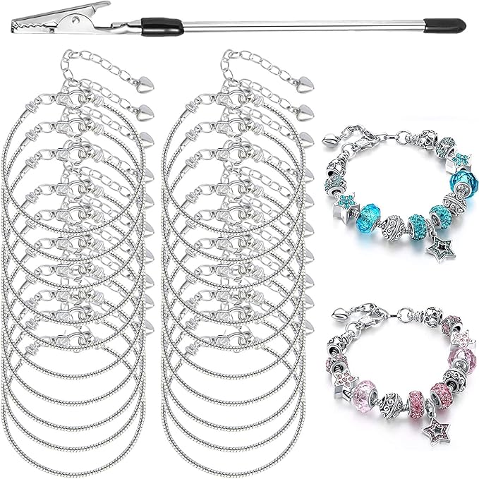 20PCS Snake Chain Charm Bracelet with Bracelet Helper Adjustable Snake Bracelet Chains with Lobster Clasp Extender Chain for Women DIY Jewelry Making Supplies