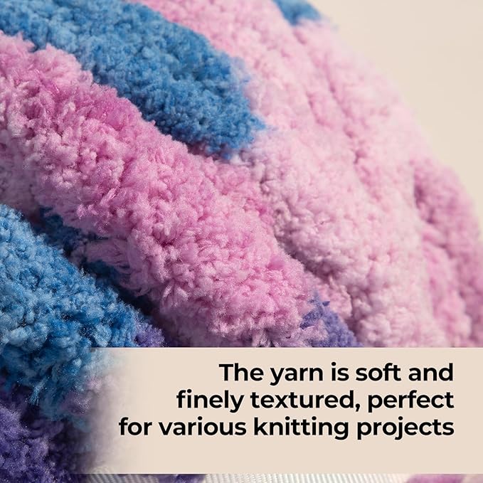 Chunky Yarn for Hand Knitting & Crocheting – Mixed Color Soft, Bulky Jumbo Yarn for Blankets, Scarves, DIY Projects, 8-Pack (Blue, Purple, Pink)