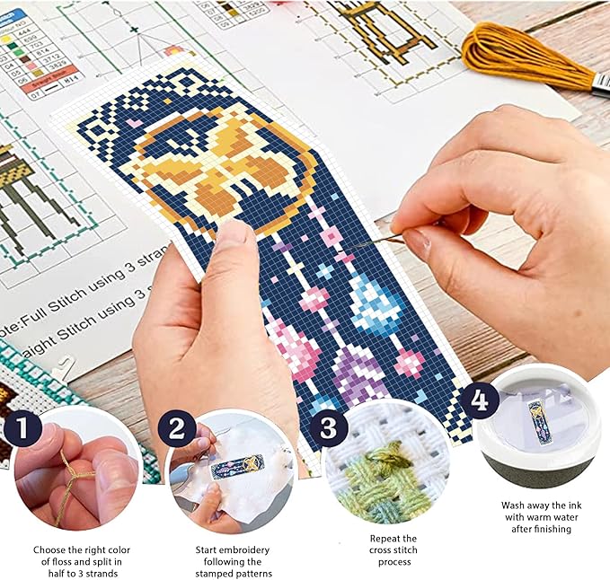 FREEBLOSS 6 Set Cross Stitch Bookmark Kits Dreamcatcher Pattern Stamped Embroidery Kit Stitch Bookmarks DIY Book Marks Printed Cross Stitch Kits with Instructions for Beginners Adults 8''x2.4''