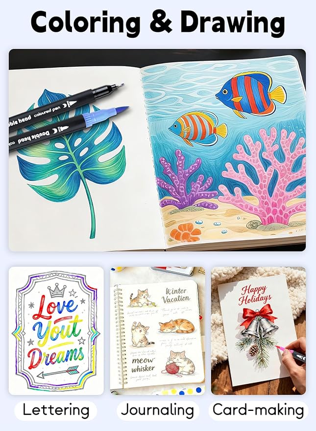 80 Colors Dual Tip Brush Pens, Fine Felt Tip and Brush Tips Colored Pens for Adults, Coloring Markers for Coloring Book Bullet Journaling Note Taking Hand Lettering