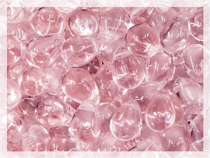 Czech 50-Piece Glass Beads, 6x9mm, Teardrop Light Pink Rosaline 70120