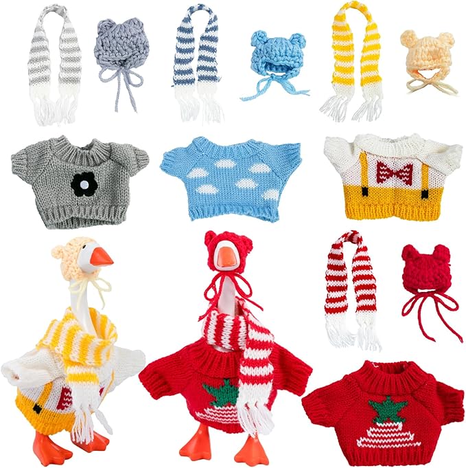 4 Set Desk Goose Outfits 7 inches Mini Desk Goose Clothes Mini Knitting Sweater with Hats & Scarves Desktop Goose Outfits Decor Accessories for Magnetic Desk Goose or Duck Statue