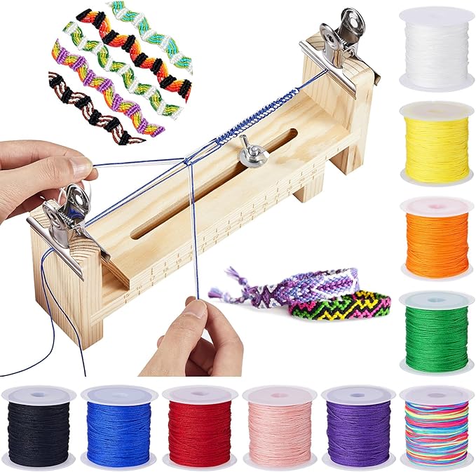 Burbell 13 Pcs Wooden Bracelet Jig Kit Adjustable Clear Scale Bracelet Maker 10 Roll 22 yd DIY Nylon String 2 Pcs Clamp Making Tools for Necklaces Car Hangings