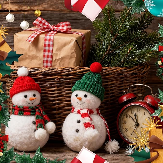 100 Pcs Mini Knit Hat Christmas Scarf Set Mini Santa Hats for Christmas Tree Ornaments DIY Craft Art Snowman