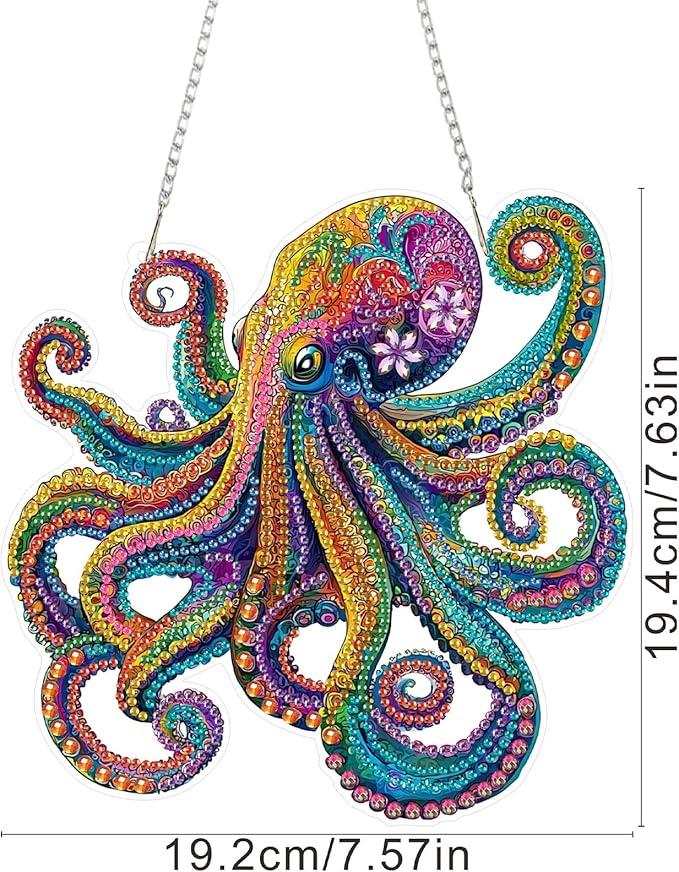 SENQAO Octopus Diamond Art Hanging Kit for Adult, Special Shaped Rhinestone, DIY Acrylic 5D Diamond Art Painting Window Pendants Home Garden Wall Hanging Kits Hanging Ornament
