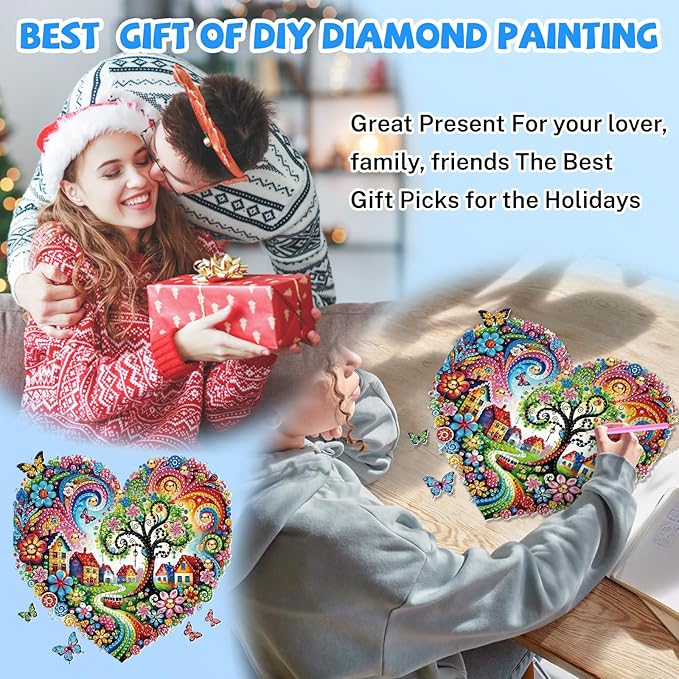Bowetile Heart-Shaped Flower Diamond Art Hanging Kits for Adults, Diamond Art Suncatchers Tree of Life, 5D Special Shape Diamond Painting Pendant Window Ornament Gifts for Home Wall Decor