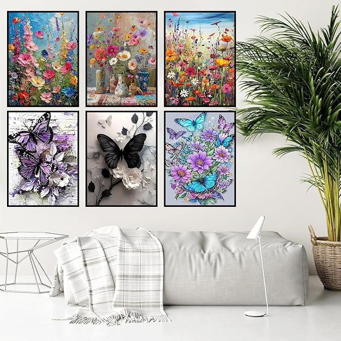 Meothan 9 Pack Diamond Art Kits for Adults, Flowers Diamond Painting Kits for Adults, 5D DIY Round Drill Gem Art Paint with Diamonds Dots Crafts Ste for Home Decor Gift 12x16inch