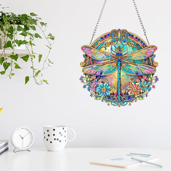 MAXBYE Dragonfly Hanging Diamond Art Painting Kits for Adults Beginners, DIY 5D Special Shaped Crystal Painting Diamond Kits Hanging Ornament for Gift Home Wall Door Decor