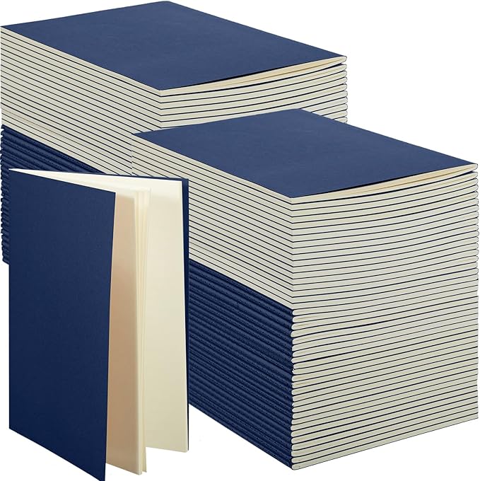 mimorou 100 pcs journals notebooks bulk - kraft softcover a5 small notebooks 5.5 inch x 8.3 inch notepads with 60 page 30 sheet for writing sketch travel office supplies(navy,unlined)