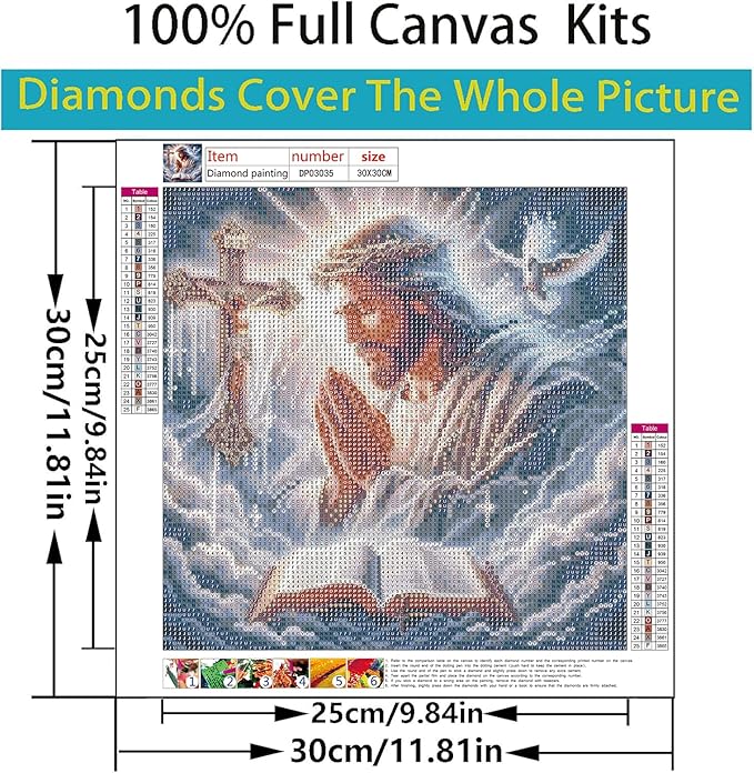 ARPADAMO Square Diamond Art Kits for Adults-Jesus Square Drill Diamond Painting,Square Diamond Art,DIY Religion Gem Art Kits for Adults and Crafts for Gifts and Home Wall Decor 12x12inch