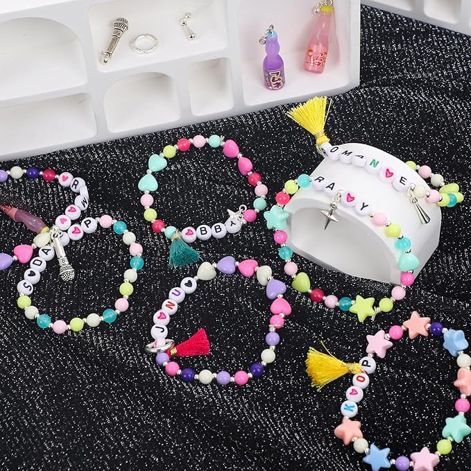 foci cozi DIY Kpop Beads for Bracelets Making Kit,Fans Friendship Bracelet Jewelry Making Kit,Rubber Band Charm Bracelet Making Kit
