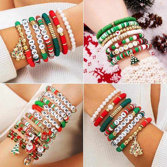 BBita 3680pcs Christmas Polymer Clay Beads Charms for Bracelets Making Kit Christmas Tree Snowman Santa Claus Snowflakes Bells Socks elk Friendship DIY Arts Crafts Gifts for Kids Girls
