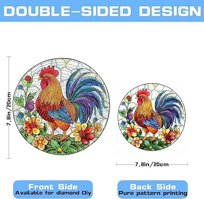 VAIIEYO Rooster Diamond Art Hanging Ornament, Animal Diamond Painting Suncatchers Window Hanging Kit with Chain, 7.5x7.5 inch Crystal Pendant Art Craft for Gift Home Wall Front Door Decoration