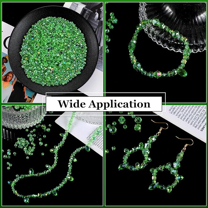 Kigeli 1280 Pcs Glass Beads Bulk Assorted Crystal Beads for Jewelry Making Faceted Teardrop Rondelle Briolette for DIY Crafts Necklace Wristband Earring Kit(Classic,Green)