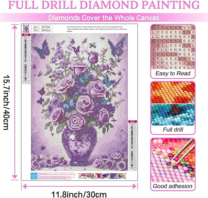 DIYCYCY Floral&Butterfly Diamond Art Kits for Adults Beginners,DIY 5D Diamond Painting Flowers,Round Full Drill Gem Art for Adults,Diamond Dots Paintings Picture Crafts Home Wall Decor 12x16 in