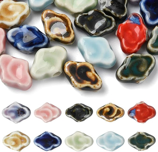 20Pcs Cloud Ceramic Porcelain Large Hole Beads for Bracelets Making 10 Colors Handmade Fancy Antique Glazed Ceramic Spacer Beads for DIY Jewelry Necklaces Earrings Keychains Crafting
