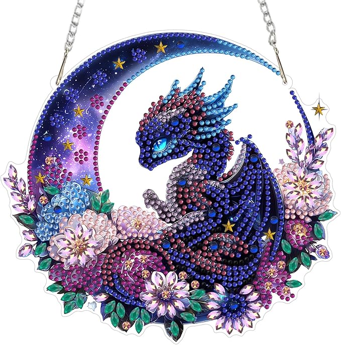 MXJSUA Blue Dragon Diamond Art Hanging Kits for Adults Beginners, Crystal Diamond Suncatchers, Special Shape Diamond Painting Pendant Window Ornament Gifts for Home Garden Door Wall Decor