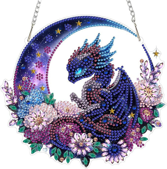 MXJSUA Blue Dragon Diamond Art Hanging Kits for Adults Beginners, Crystal Diamond Suncatchers, Special Shape Diamond Painting Pendant Window Ornament Gifts for Home Garden Door Wall Decor