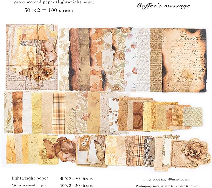 100 Sheets Vintage Scrapbook Papers Journaling Scrapbooking Supplies Kit junk journal supplies Decorative Craft Paper for Planner, Collage Paper Embellishment