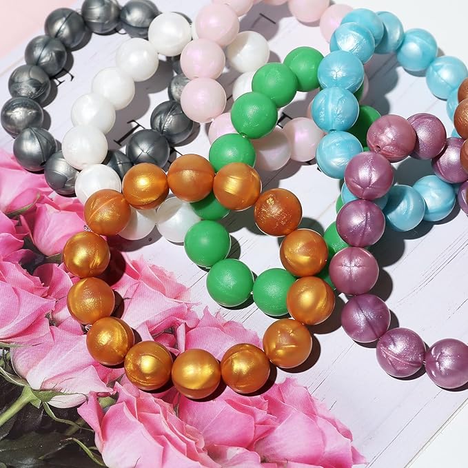 120pcs Richbunnys 15mm Bulk Silicone Beads for Pens and Keychain Making,Large Bead for Necklace and Bracelets Making,Assorted Rubber Beads Set（Pearlescent Gold）