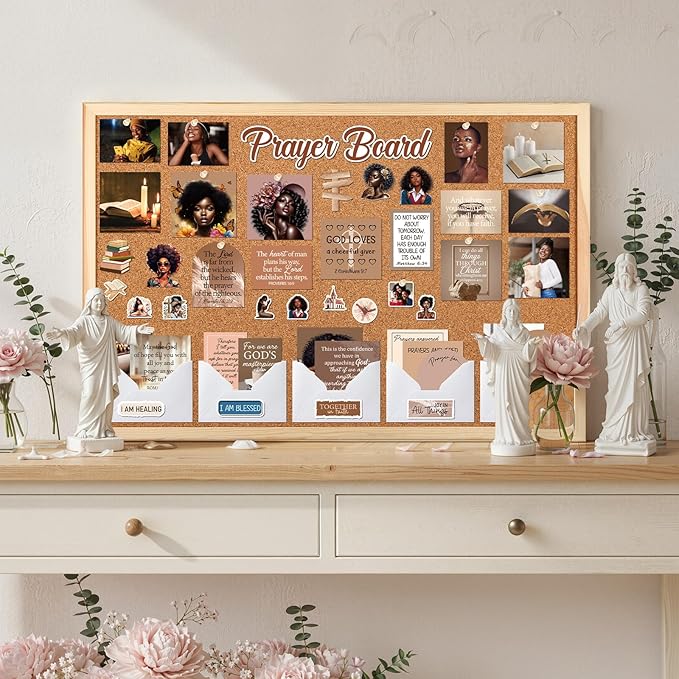 Black Women Prayer Board Kit - Vemfare 162 Pcs Prayer Board Stickers Supplies with Pins Envelope Bible Verse Quotes Cards, Motivational Scrapbook Stickers, Bible Study Supplies (Not Including Board)