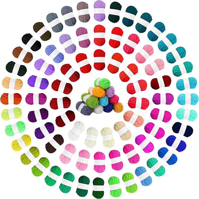 Nuogo 100 Rolls Yarn Bulk for Crocheting Assorted Colors Yarn Skeins 43.73 Yards Each Rolls Knitting Acrylic Mini Soft Bundle for Small Projects Crocheters Beginners and Adults (Multi Colors)