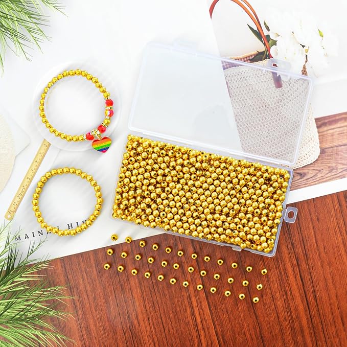 Laopottbeads 900 Pcs Gold 6MM Beads for Jewelry Making Round Beads DIY Kit for Bracelets, Earrings, Necklaces & Anklets