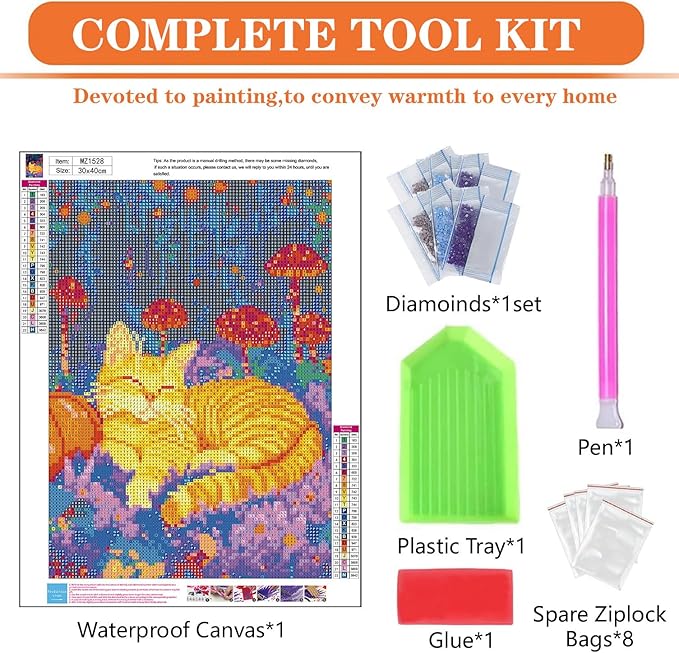 igoodom Cat Diamond Art Kits for Adults, Cat Diamond Painting Kit, Full Drill Round Diamond Art Kits, DIY Gem Art and Crafts for Home Wall Decor Gift 12x16inch