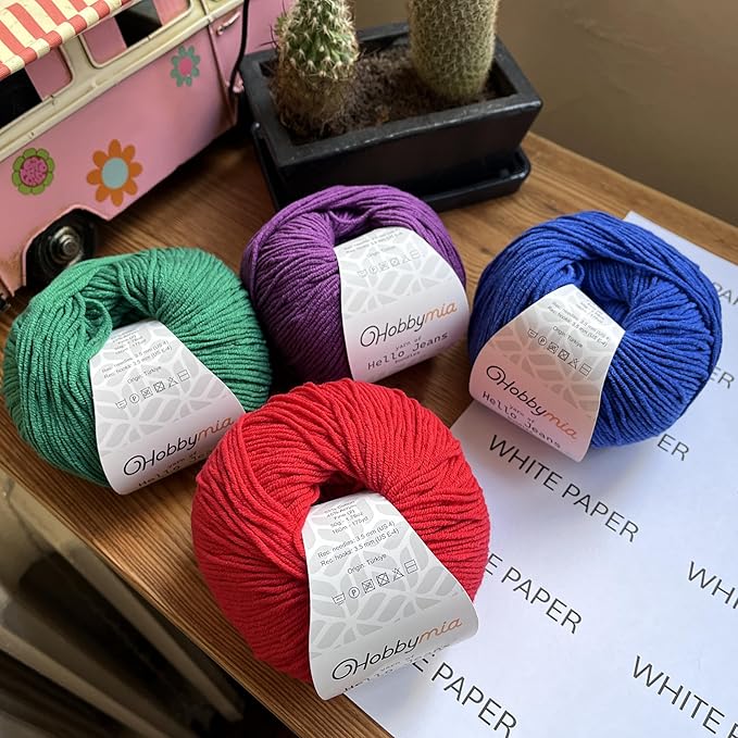 Cotton Yarn Kit - 4 Multicolor Balls Soft Sport Weight Yarn for Crochet & Amigurumi - 50g / 175yds Each & 10 Stitch Markers (H15 - Vibrant-2)