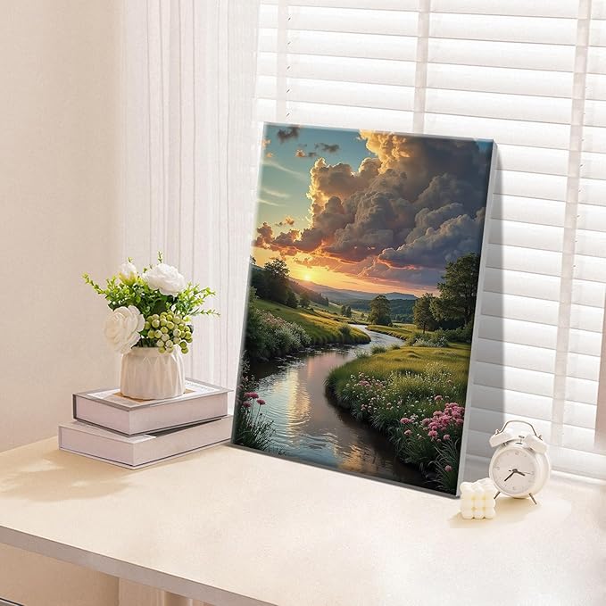 ATDMS Paint by Numbers Kit for Adults with Frame Landscape Paint by Number with Easel Sunset Adult Paint by Number Kits Framed Canvas DIY Acrylic Oil Painting Kits for Home Wall Decor 8x12 Inch