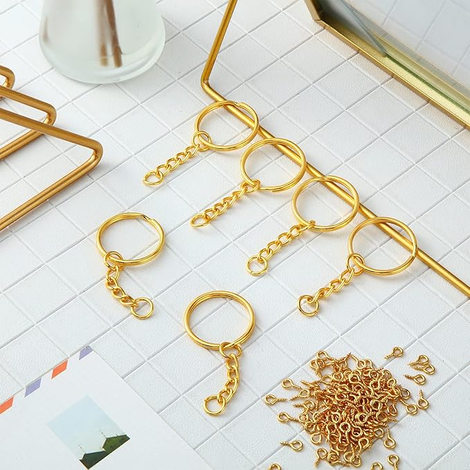 Hotop 360 Pcs Key Rings for Crafts Keychain Making Kit Including 90 Open Jump Rings Connectors, 180 Small Screw Eye Pins Hooks Bulk for DIY Keychain Supplies Crafts Jewelry Making(25 mm,Gold)