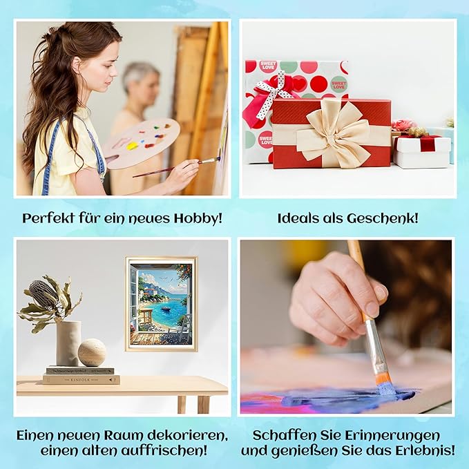 NPCSWXQ Paint By Numbers Kit for Adults Beginners,Seaside Scenery Paint by Numbers on Canvas,Acrylic Painting Crafts Number Artist Paint Kit for Home Wall Bedroom Study or Office Decor Gift 16x20In