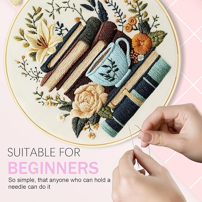 Huacan Flowers Embroidery Kit for Beginners Stamped Books and Flowers Pattern Cross Stitch Kit with Instructions