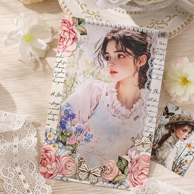Cullevo Vintage Scrapbooking Kit – Dreamy Dawn Edition, 124 PCS Scrapbook Supplies with Washi Tape, Stickers, A6 Grid Notebook for DIY Bullet Journaling & Planner Crafts Gift for Girls Women