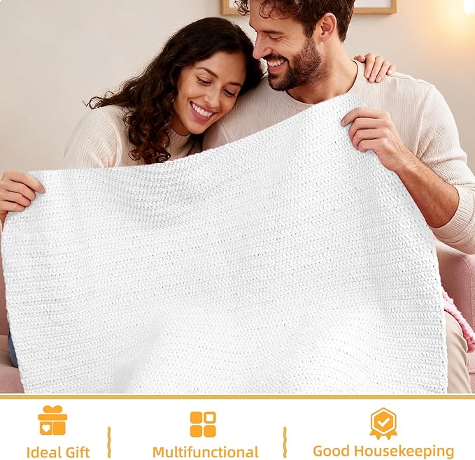 Aeelike Blanket Crochet Kit for Beginners, Easy Crochet Blanket Kit with Soft Chenille Yarns Detailed Instruction Crocheting Accessories Complete Beginners Crocheting Kits, Pure White