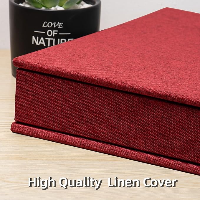 Large Photo Album Self Adhesive 4x6 5x7 3x5 8.5x11 Scrapbook Magnetic Album DIY Scrap Book Length 13 x Width 12.8 (Inches) 120 Sticky Pages Linen Cover DIY Photo Album (Red)