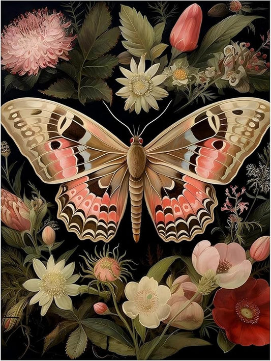 Paint by Numbers for Adult, Moth Paint by Numbers Kit for Adults Beginners, DIY Acrylic Oil Painting Kits with Brushes for Home Wall Decor 16x20Inch