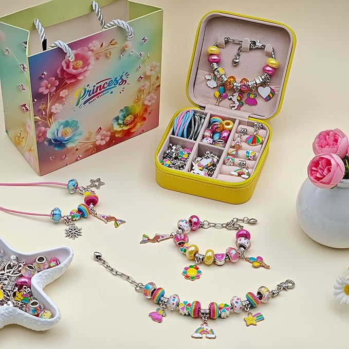 ONADEBY Charm Bracelet Making Kit - Colorful DIY Jewelry Making Kit for Girl, Friendship Bracelet Kit with Portable Jewelry Box for Birthday Christmas New Years Easter Valentine Craft Gifts