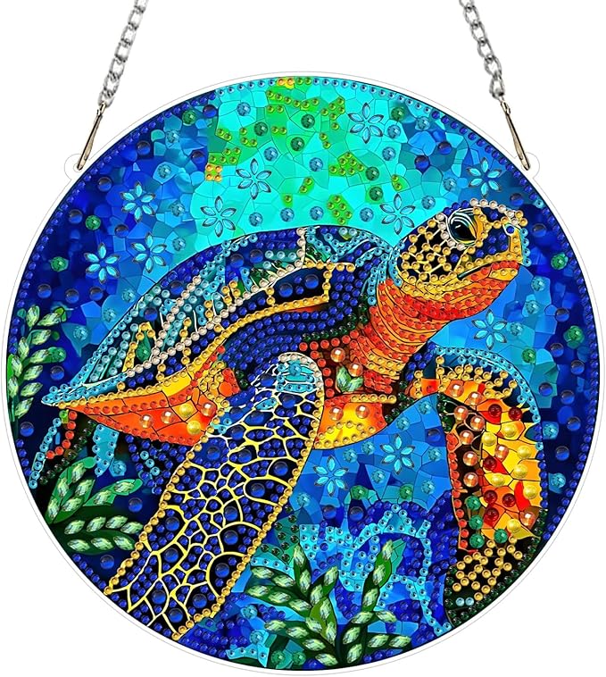MAXBYE Sea Turtle Hanging Diamond Art Painting Kits for Adults Beginners, DIY 5D Special Shaped Crystal Painting Diamond Kits Hanging Ornament for Gift Home Wall Door Decor