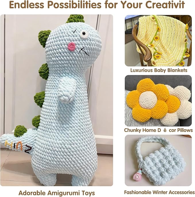 Chunky Velvet Yarn for Crocheting & Knitting, 7.05oz 262.4yd Super Soft Chenille Plush Yarn, Bulk Thick Yarns for Baby Blankets, Amigurumi, Scarves | 20 Colors (1, Duck Egg Yellow)