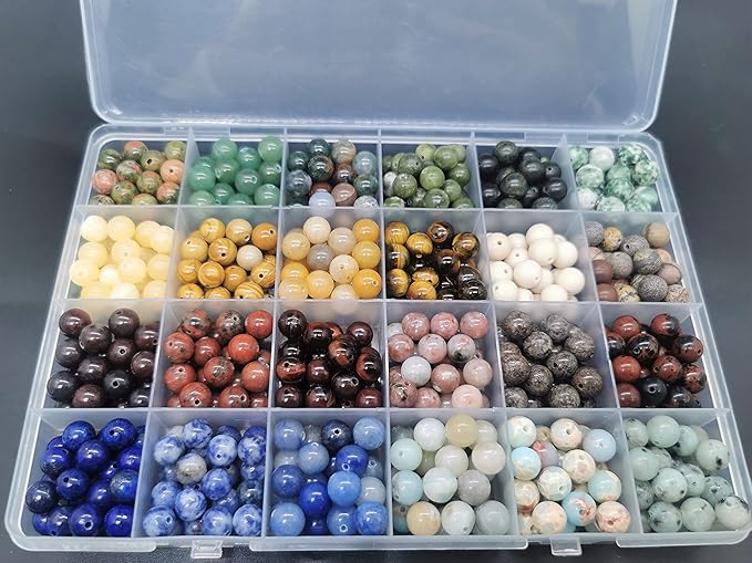 500pcs 8mm Natural Round Gemstone Beads Hole Size 1mm DIY Smooth Beads for Bracelet Necklace Earrings Jewelry Making,Box Packed (24 Material-4,8mm)
