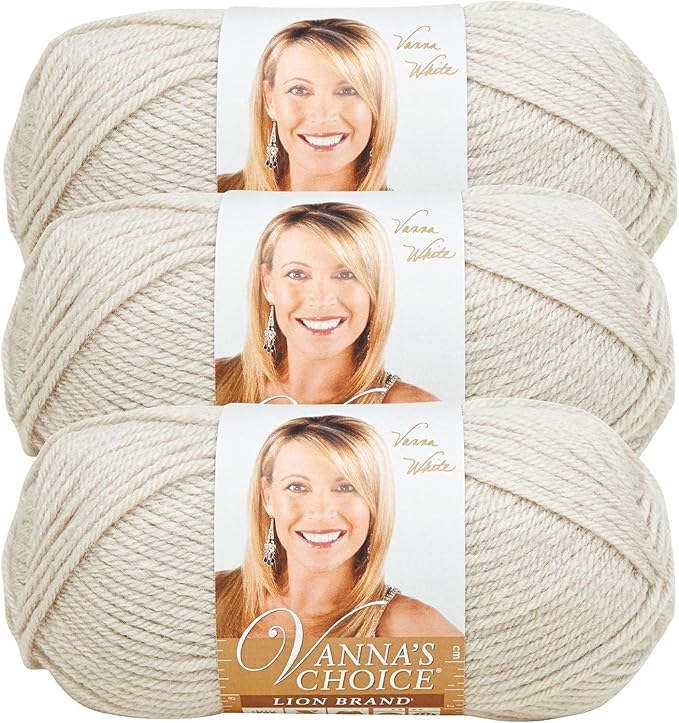 Lion Brand Yarn, Vanna's Choice Worsted Weight Yarn for Knitting, Crochet and Crafts, Linen, 3 Pack, Soft Acrylic Fiber for Scarves, Hats and Blankets