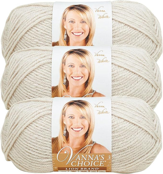 Lion Brand Yarn, Vanna's Choice Worsted Weight Yarn for Knitting, Crochet and Crafts, Linen, 3 Pack, Soft Acrylic Fiber for Scarves, Hats and Blankets