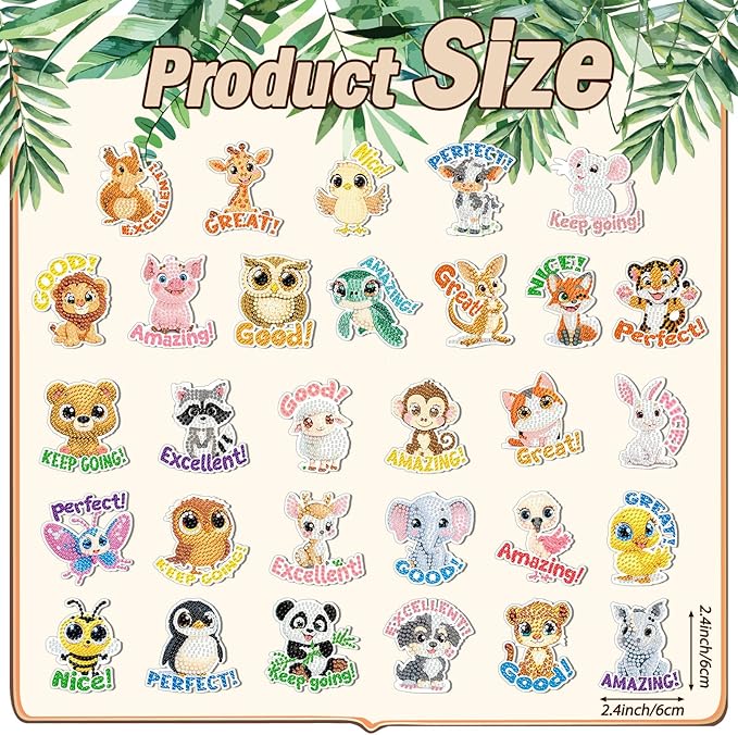 Xuhal 30 Pcs Inspirational Diamond Painting Magnets Motivational Animal Diamond Art Magnets Kits for Adults Positive Animal 5d Rhinestone Refrigerator Magnetic Sticker for DIY Craft Fridge Gifts