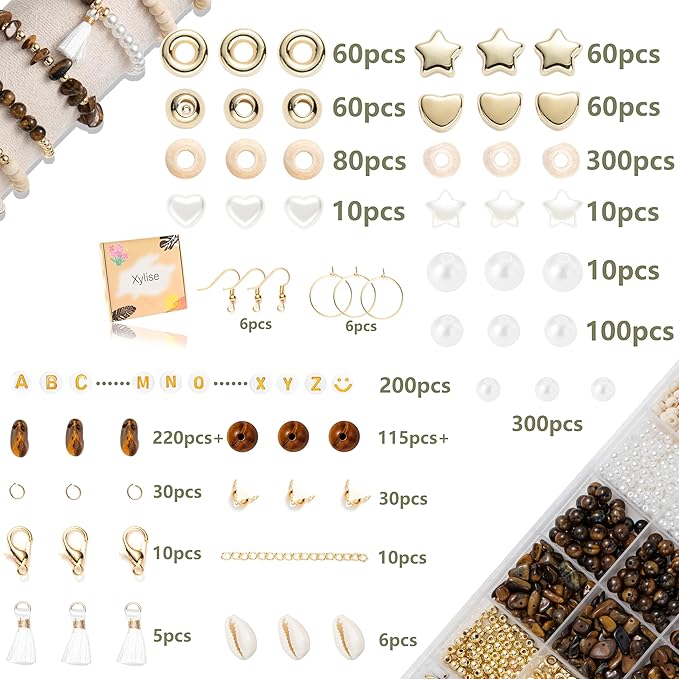 xylise jewelry making supplies kit natural stone beads for irregular natural stone with for diy craft bracelet necklace earrings for adults (tiger's eye)