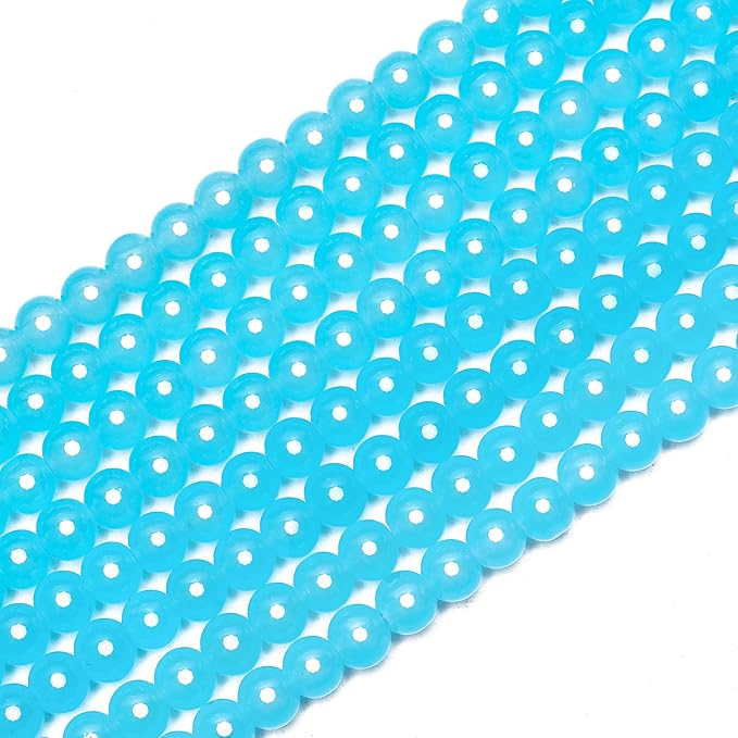 300PCs 6mm Aquamarine Jade Glass Beads Bulk, Round Smooth Hole Glass Crystal Beads for Jewelry Making, DIY Bracelets, Necklaces, Bag Charms, Keychains and Craft Projects