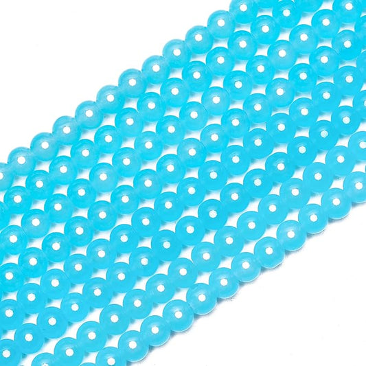 300PCs 6mm Aquamarine Jade Glass Beads Bulk, Round Smooth Hole Glass Crystal Beads for Jewelry Making, DIY Bracelets, Necklaces, Bag Charms, Keychains and Craft Projects