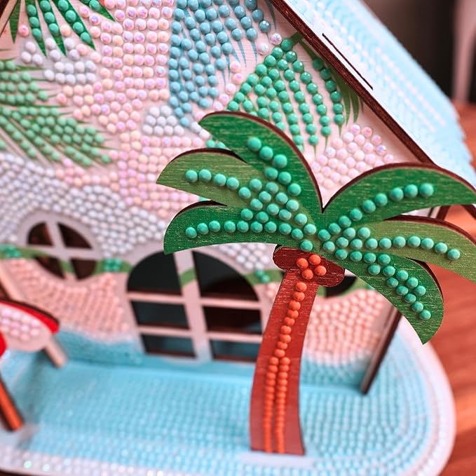 3D Diamond Painting Cabin Kit – DIY Full Drill Miniature House Craft with Rhinestones, Decorative Building Set for Adults & Teens (Beach House Cabin)