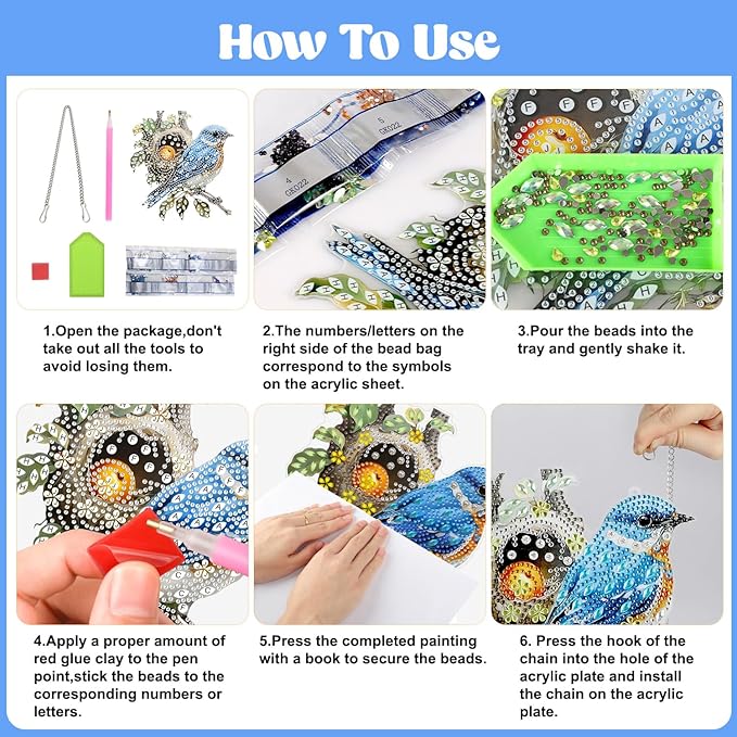 AIRDEA Hanging Diamond Painting Kits Bird,Special Shaped Diamond Art Kits for Beginner Nest and Bird Gem Art Pendant Decor,7.87x7.52in